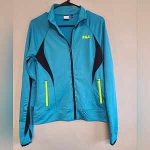 Women's small Fila bright blue/green jacket full-zip polyester stretch athletic